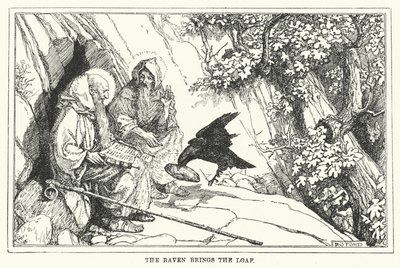 De raaf brengt het brood (litho) door Henry Justice Ford