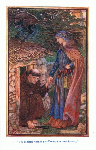 De verstandige vrouw krijgt Dunstan zover zijn cel te verlaten, 1912 door Henry Justice Ford
