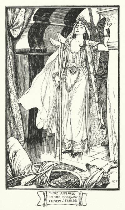 Er verscheen een mooie Jodin in de deuropening (gravure) door Henry Justice Ford