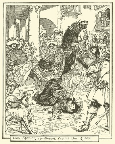 Twee Spaanse Heren Redden de Koningin door Henry Justice Ford