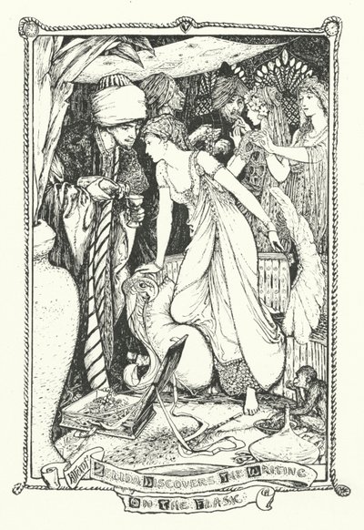 Zelida Ontdekt het Schrift op de Fles (gravure) door Henry Justice Ford