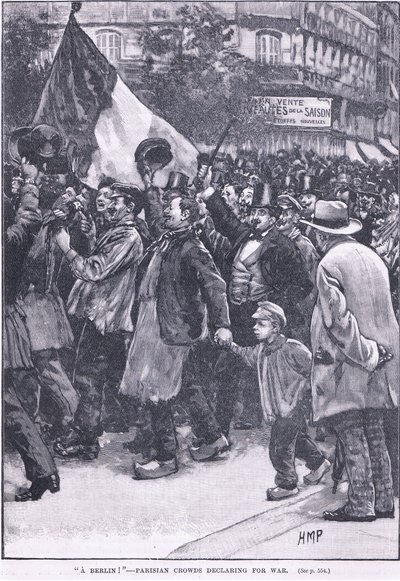 Een Berlijnse Parijzenaar menigte verklaart de oorlog door Henry Marriott Paget