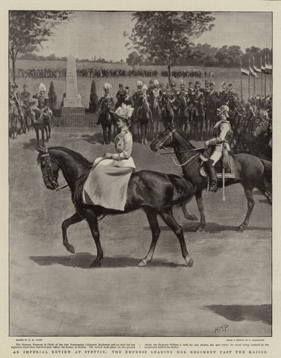Een keizerlijke recensie in Stettin, de keizerin leidt haar regiment langs de keizer door Henry Marriott Paget