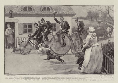 Fietsen in het Duitse Leger, Soldaten keren terug naar Huis met Verlof door een Dorp door Henry Marriott Paget