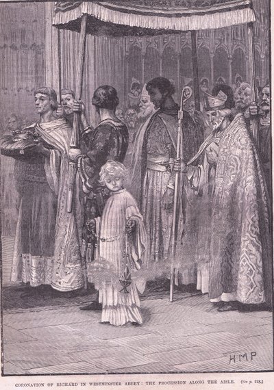 Kroning van Richard I in Westminster Abbey: de processie door het gangpad AD 1189 door Henry Marriott Paget