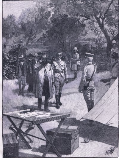 De overgave van Cronje, illustratie uit Cassells Geschiedenis van Engeland, 1900s door Henry Marriott Paget