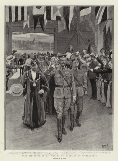 Lord Kitchener op weg naar zijn koets in Southampton door Henry Marriott Paget