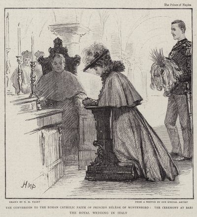 De bekering tot het rooms-katholieke geloof van prinses Helene van Montenegro, de ceremonie in Bari de koninklijke bruiloft in Italië door Henry Marriott Paget