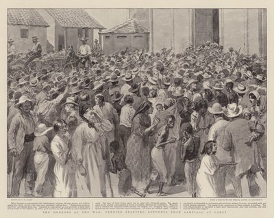 De Verschikkingen van de Oorlog, het voeden van Hongerende Vluchtelingen uit Santiago bij Caney door Henry Marriott Paget