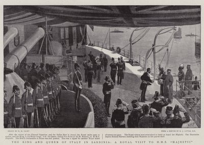 De koning en koningin van Italië in Sardinië, een koninklijk bezoek aan HMS Majestic door Henry Marriott Paget