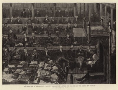 De Vergadering van het Parlement, Burggraaf Folkestone die het Adres in het Lagerhuis verplaatst door Henry Marriott Paget