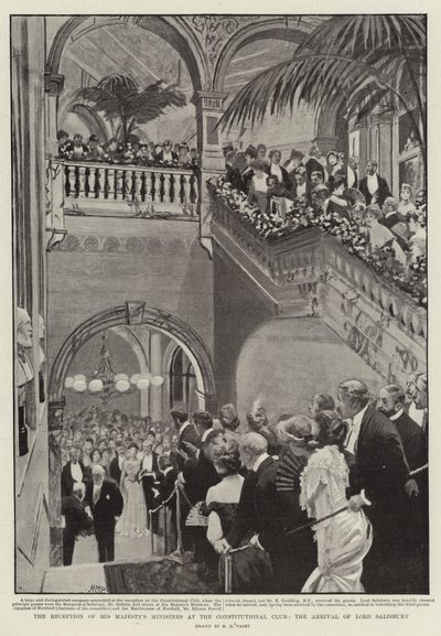 De ontvangst van de ministers van Zijne Majesteit in de Constitutionele Club, de aankomst van Lord Salisbury door Henry Marriott Paget