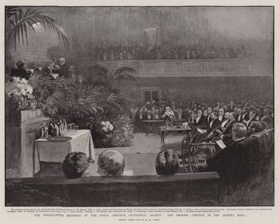 De vijfentwintigste verjaardag van de Royal Amateur Orchestral Society, het rookconcert in de Queen