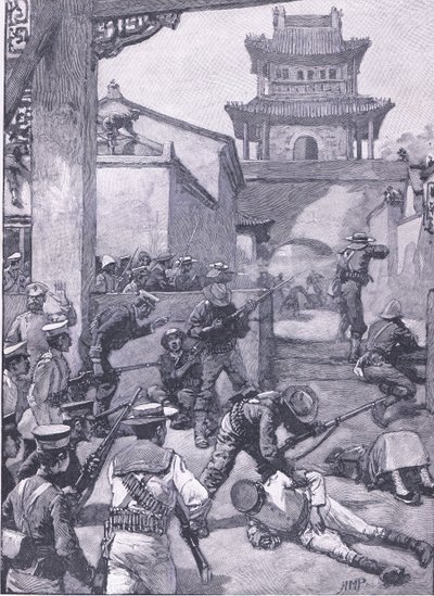 De oorlog in China: De gevechten in Tientsin, illustratie uit Cassells Geschiedenis van Engeland, 1900s door Henry Marriott Paget