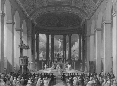 Viering van de Hoogmis op Eerste Kerstdag, Rooms-Katholieke Kapel, Moorfields, City of London door Henry Melville