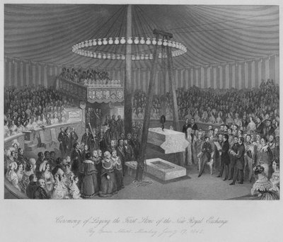Ceremonie van het leggen van de eerste steen van de nieuwe Royal Exchange, c1842 door Henry Melville