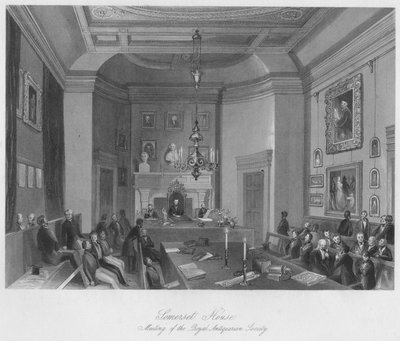 Somerset House. Vergadering van de Koninklijke Antiquarische Vereniging, ca. 1841 door Henry Melville
