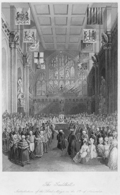 De Guildhall. Installatie van de Lord Mayor op 8 november, ca. 1841 door Henry Melville