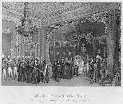 De troonzaal, Buckingham Palace. Overhandiging van een adres van de Universiteit van Oxford, ca. 184 door Henry Melville