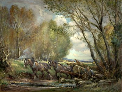 Hout slepen, Stirlingshire, Schotland door Henry Morley