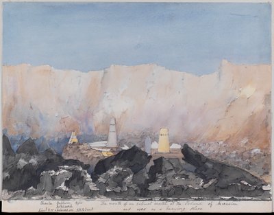 Volume van 143 aquarellen door Henry Need, Bonetta Cemetery, De monding van een uitgedoofde krater op het eiland Ascension en gebruikt als begraafplaats. door Henry Need