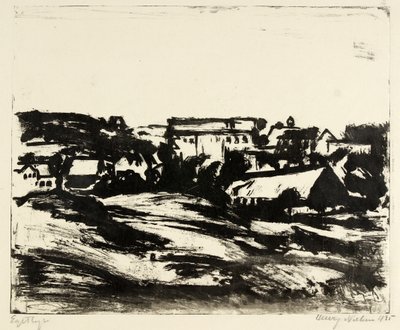 Heuvelachtig landschap met huizen door Henry Nielsen