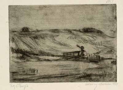 Landschap met een man bij een brug door Henry Nielsen