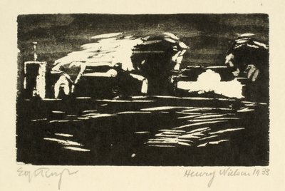 Donker landschap met bomen en huizen door Henry Nielsen