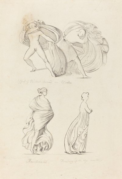 Draperie, drie figuren, een Bacchante en twee uit de natuur door Henry Noel Humphreys after John Flaxman