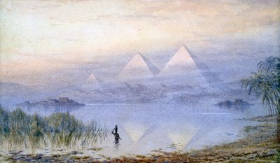De piramides tijdens de Nijl-overstroming, Egypte, 1888 door Henry Noel Shore