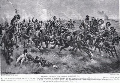 Het in actie brengen van de kanonnen, Waterloo, illustratie uit 