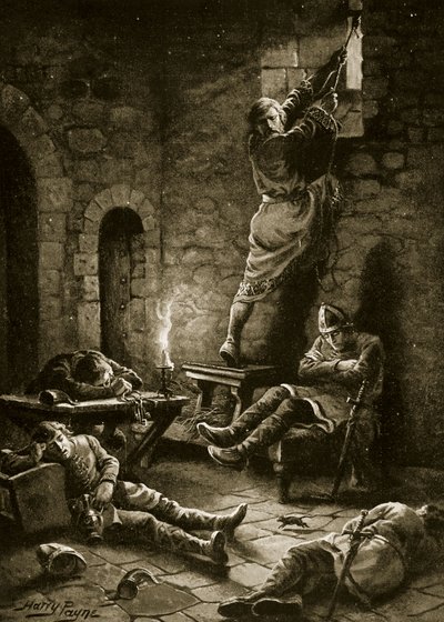 De ontsnapping van Ralph Flambard uit de Tower, illustratie uit 
