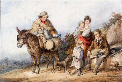 Melkjongen met familie, ca. 1840 door Henry Perlee Parker