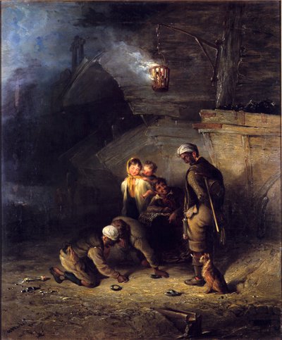Mijnwerkers spelen quoits door Henry Perlee Parker