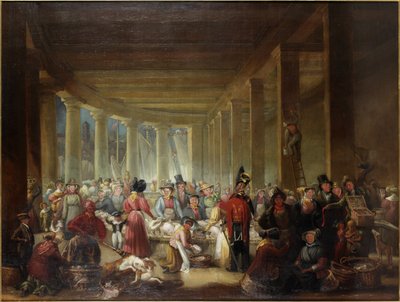 De oude vismarkt, Sandhill, Newcastle upon Tyne door Henry Perlee Parker