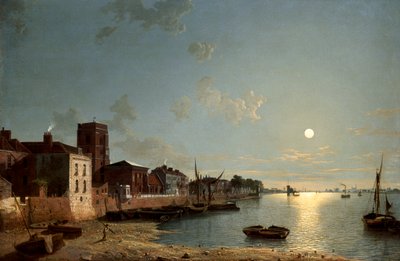Cheyne Walk in Chelsea, bij Maanlicht, ca. 1850 door Henry Pether