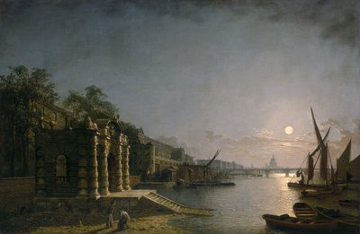 York Water Gate en de Adelphi vanaf de rivier bij maanlicht door Henry Pether