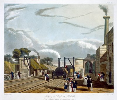 Water Innemen bij Parkside, Liverpool en Manchester Spoorweg, 1833 door Henry Pyall