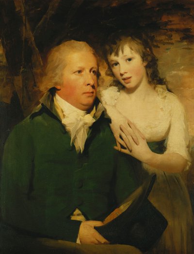Portret van Sir Alexander Don, zittend halve lengte, zittend in een groene jas met zijn dochter, Elizabeth, leunend op zijn schouder door Henry Raeburn