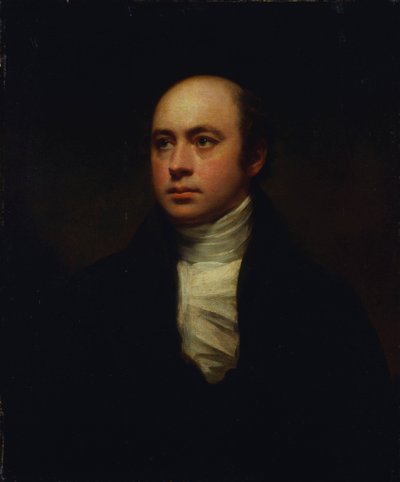 Portret van Sir Francis Chantrey, in een donker jasje en witte das door Henry Raeburn