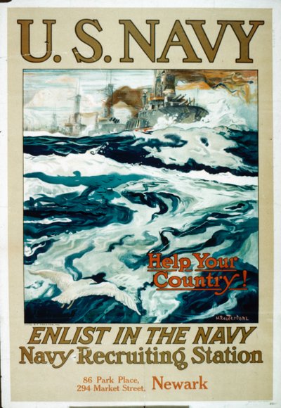 Help je land! Meld je aan bij de marine, US Navy 1e Wereldoorlog poster door Henry Reuterdahl