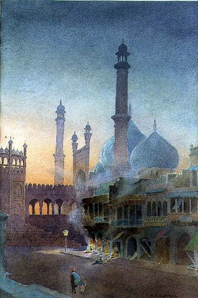 Uitzicht op de Jumma Masjed, Oud Delhi door Henry Richard Beadon Donne