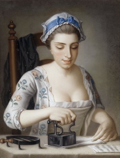 Een Dienstmeisje Strijkt door Henry Robert Morland