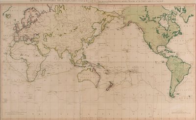 Een algemene kaart met de ontdekkingen van Kapitein James Cook in deze en zijn twee voorgaande reizen met de routes van de schepen onder zijn bevel. Door Luitenant Roberts van de Koninklijke Marine door Henry Roberts
