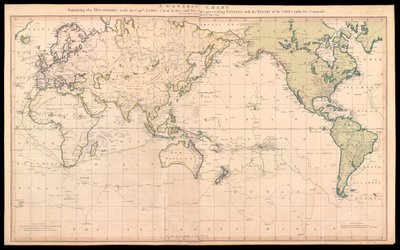 Een algemene kaart met de ontdekkingen van Kapitein James Cook in deze en zijn twee voorgaande reizen met de routes van de schepen onder zijn bevel door Henry Roberts