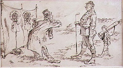 De Golfer wordt gestoord door de Verkoper, illustratie voor Graphic magazine, uitgegeven c.1870 door Henry Sandercock