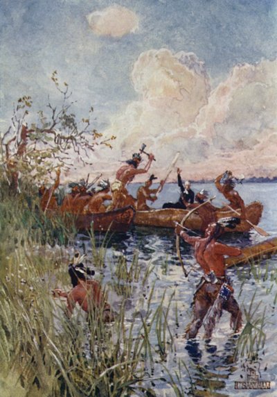 Aangevallen door Iroquois door Henry Sandham