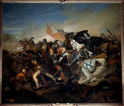 Zicht op de Slag bij Kassel op 23/08/1328, overwinning van Filips VI van Valois op het Vlaamse leger door Henry Scheffer