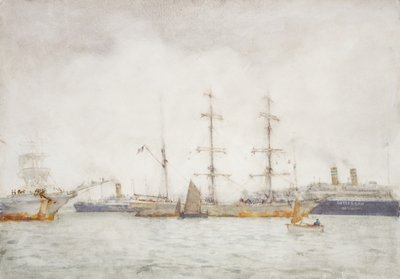 Schepen in de haven, ca. 1919 door Henry Scott Tuke