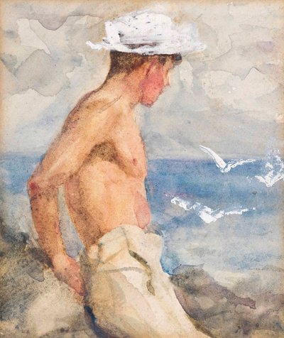 Studie van een jonge man die naar zee kijkt door Henry Scott Tuke